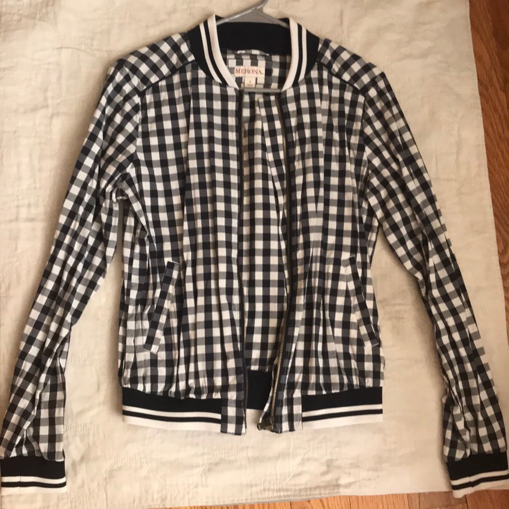 Merona Gingham casual navy bomber jacket